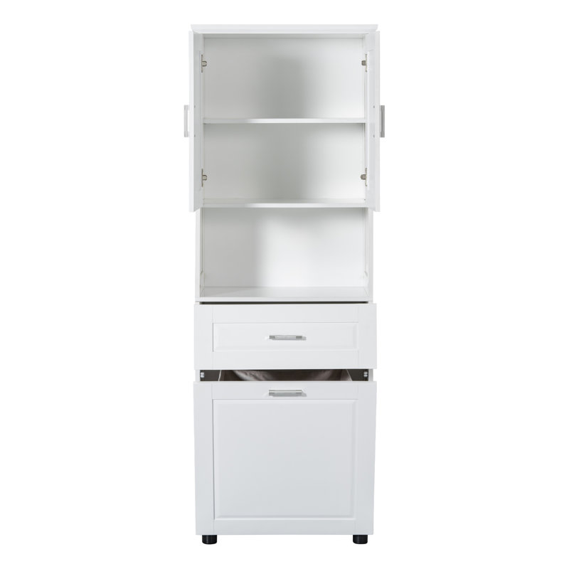 Tall Bathroom Cabinet With Laundry Basket, Large Storage Space Tilt-Out Laundry Hamper And Upper Storage Cabinet, White