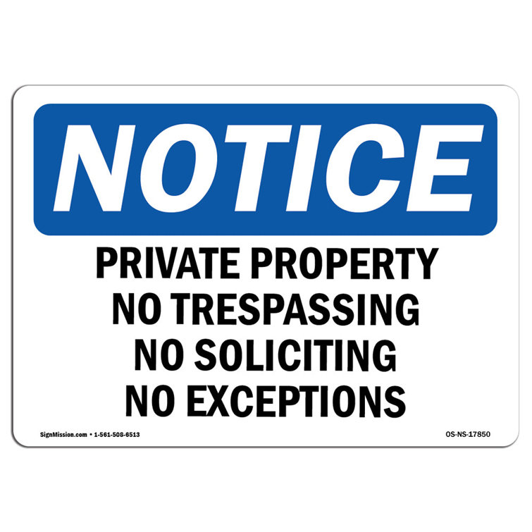 SignMission Private Property No Trespassing No Soliciting Sign | Wayfair