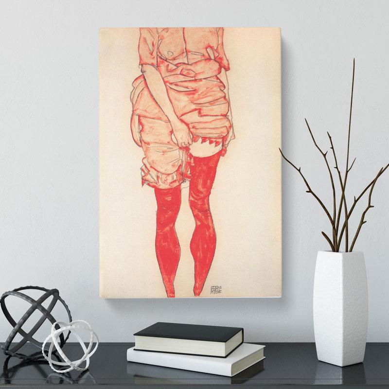 Stehende Frau in Rot by Egon Schiele - Wrapped Canvas Rectangle Painting, 60cm H x 40cm W x 3cm D