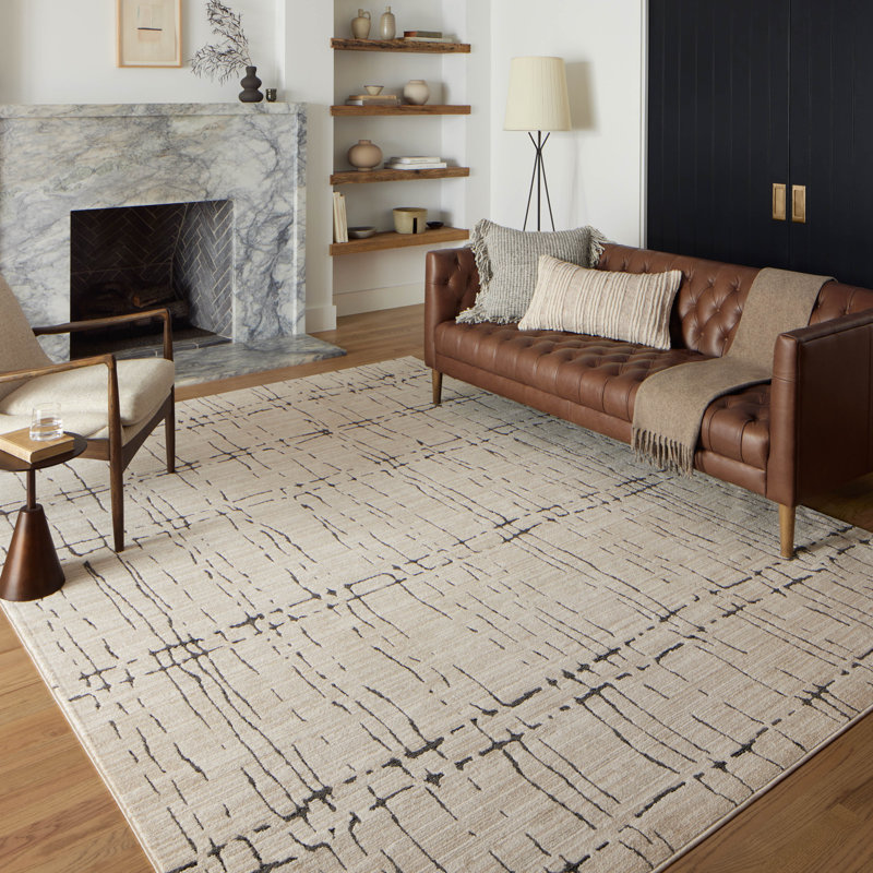 Darby Sand and Dark Grey Geometric Synthetic Area Rug 5'-3" x 7'-6"