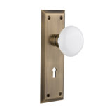 New York Plate with Decorative Keyhole and White Porcelain Door Knob