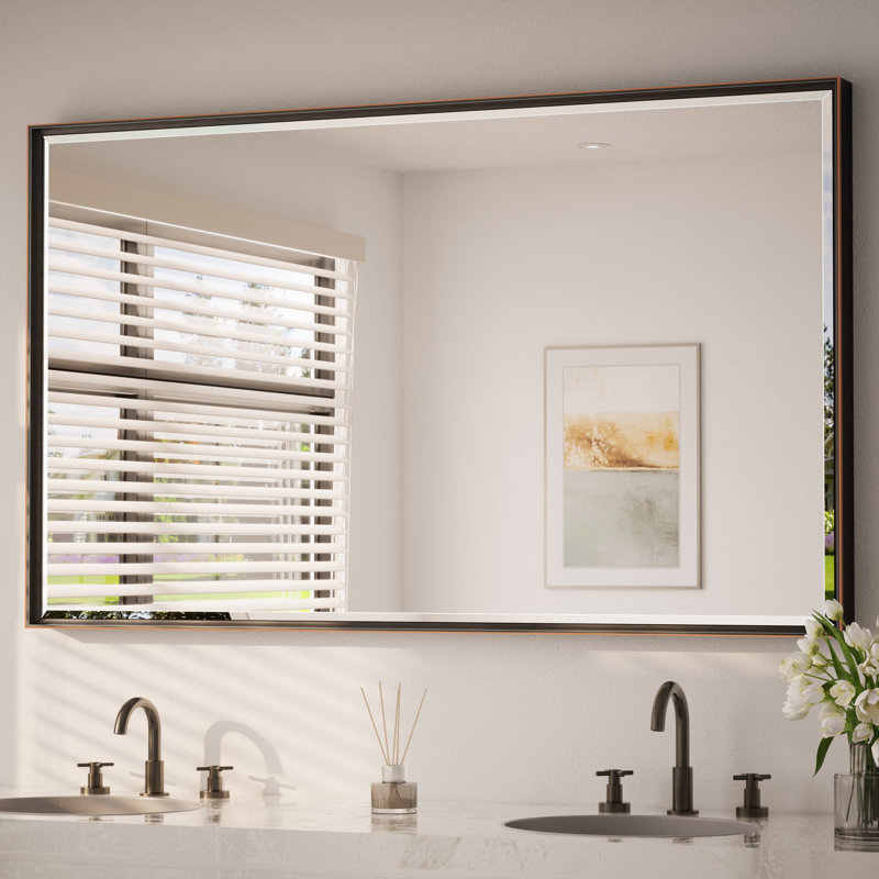 Miroir de salle de bain Areiona, Bronze frotté à l'huile, 36 po x 60 po