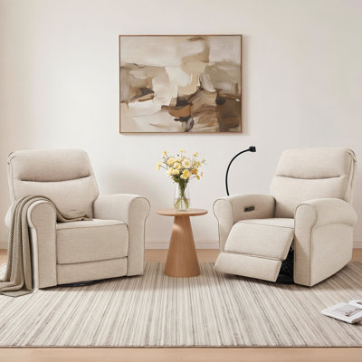 Swivel Glider Rocker Power Recliner Chair with Adjustable Headrest & Phone Holder, Fabric
