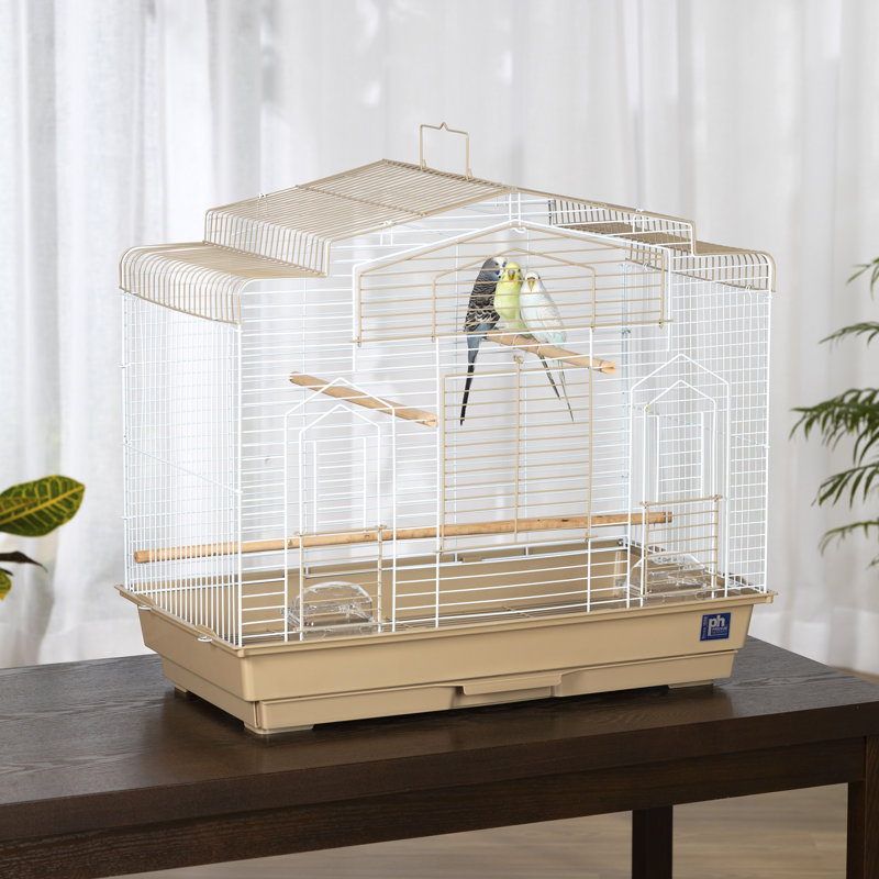 Barn Style Brown and White Bird Cage with Perch