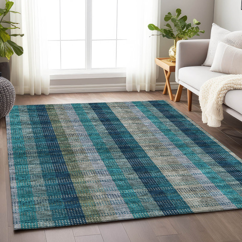 Premium Machine Washable Prisco Teal Rug, Rectangle 2'6" x 3'10"