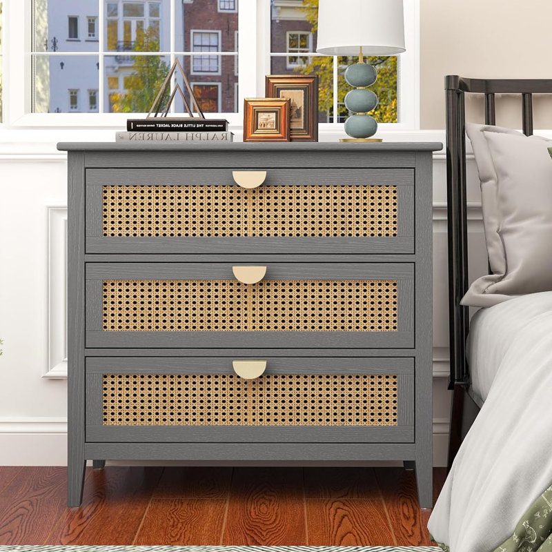 Commode 3 tiroirs Alani, gris