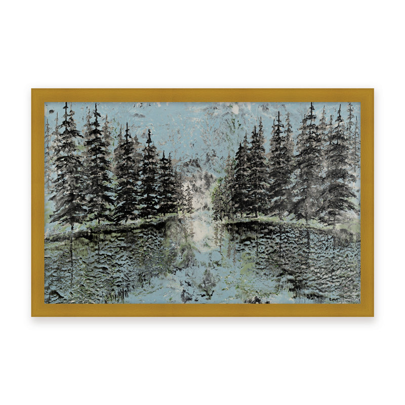 Nature Inspired "Evergreen Reflection" Canvas Wall Art By Karen Biery, 12" H x 16" W, Framed Print, White