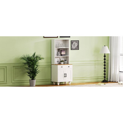 Style Bookcase Cabinet, , Solid Wood Legs, Adjustable Shelves And Drawer With Attractive