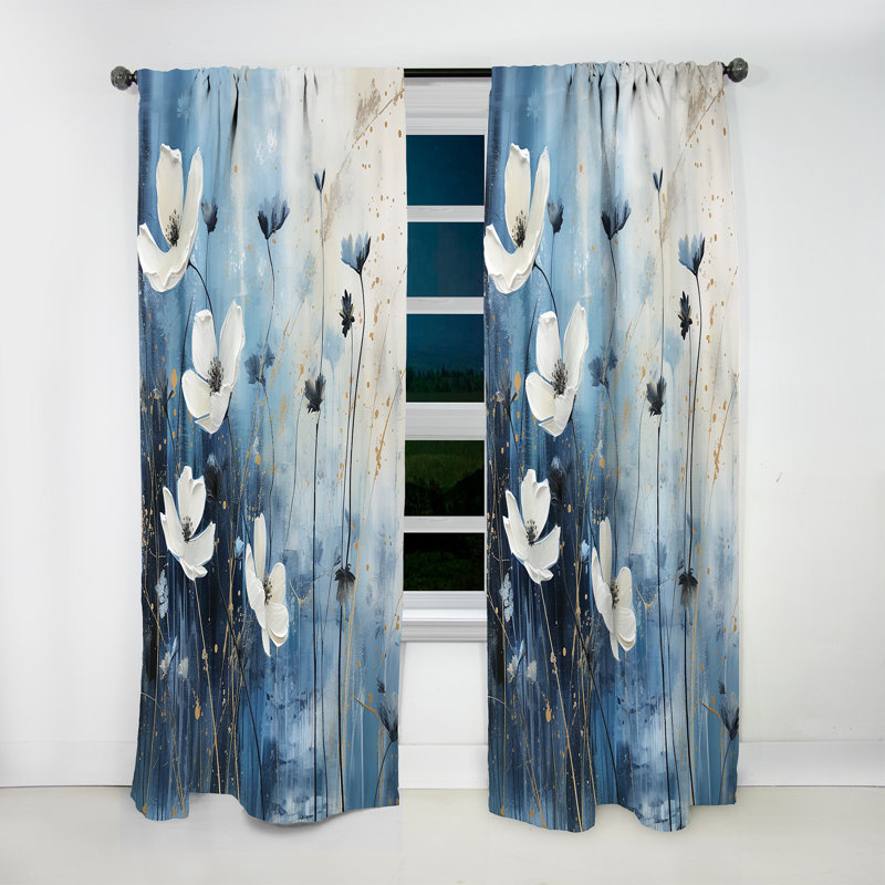 Rideaux traditionnels - Rideaux traditionnels - Velours obscurcissant - 1 panneau blanc et bleu, L 52 po x L 84 po