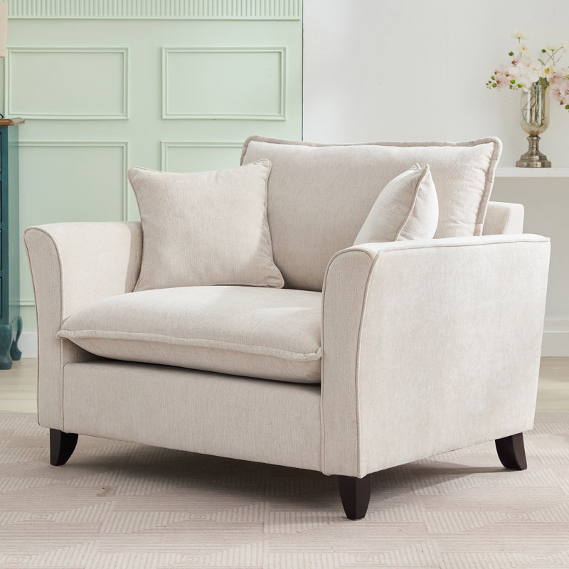 Fauteuil surdimensionné de 46,9 po, tissu chenille, fauteuil confortable et demi-canapé simple avec coussin pour le salon, bureau, crème