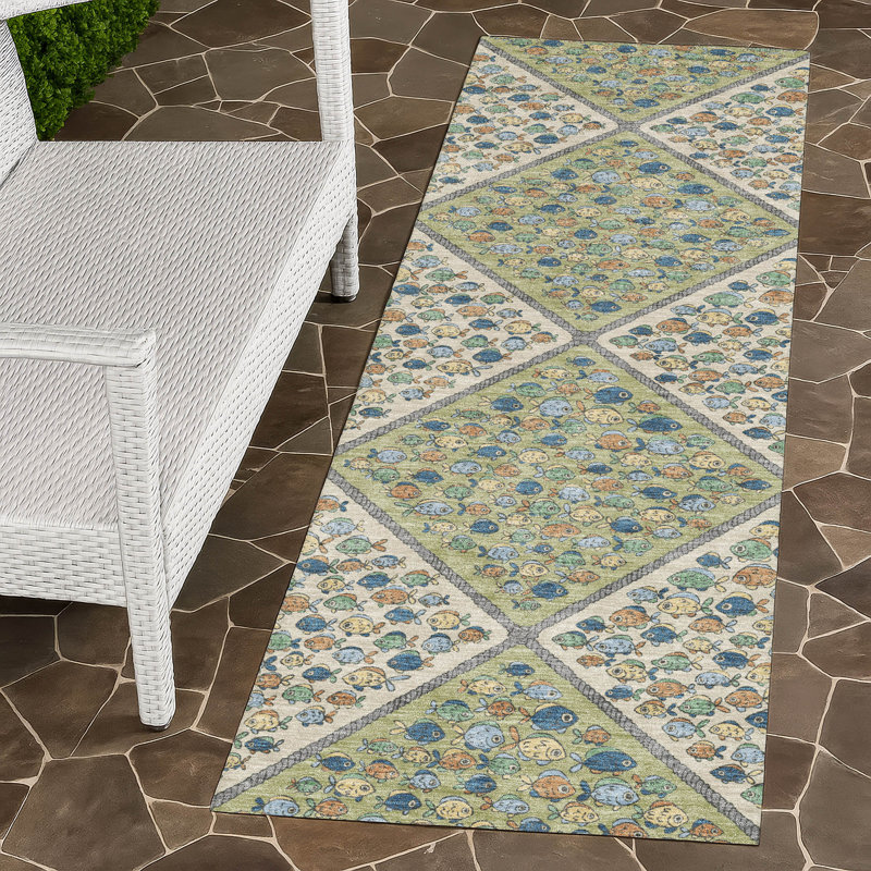 Machine Washable Indoor/Outdoor Chantille ACN2579 Kids Rug, 2'3" x 7'6" Runner, Aloe
