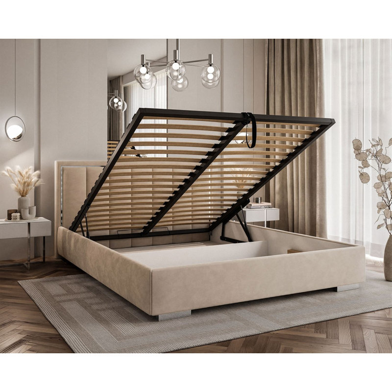 Upholstered Ottoman Bed, Sand Beige, Single (100 x 205 cm)