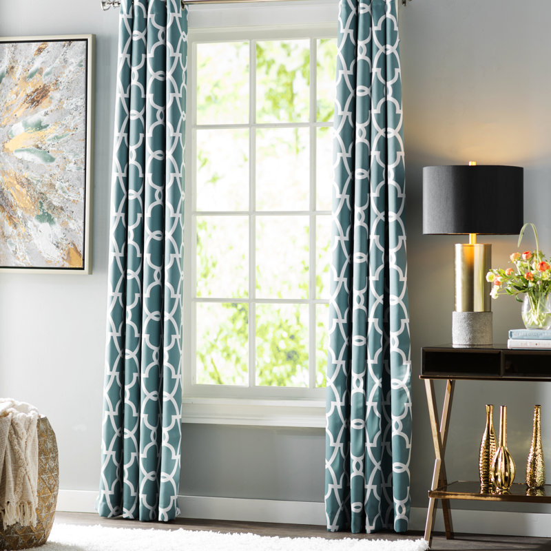 Andish 100% Polyester Room Darkening Curtain Pair, Teal, 52" W x 84" L