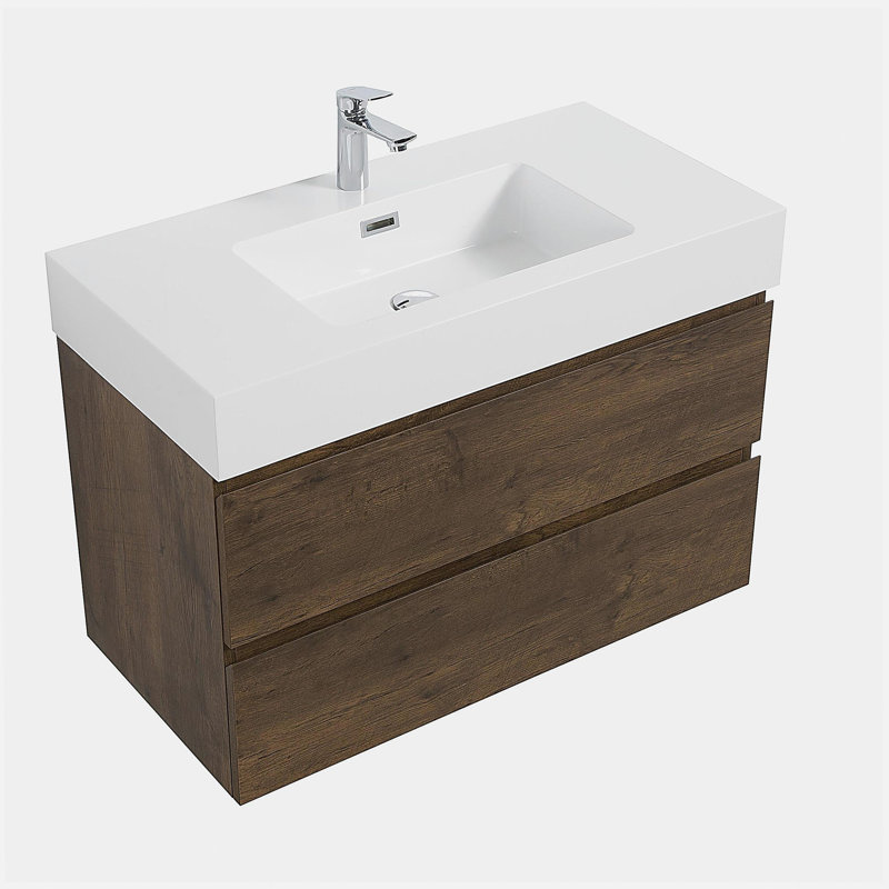 Meuble-lavabo de salle de bain avec lavabo, grand meuble-lavabo flottant mural, salle de bain moderne, base de lavabo intégrée sans drainage et robinet, pré-assemblé