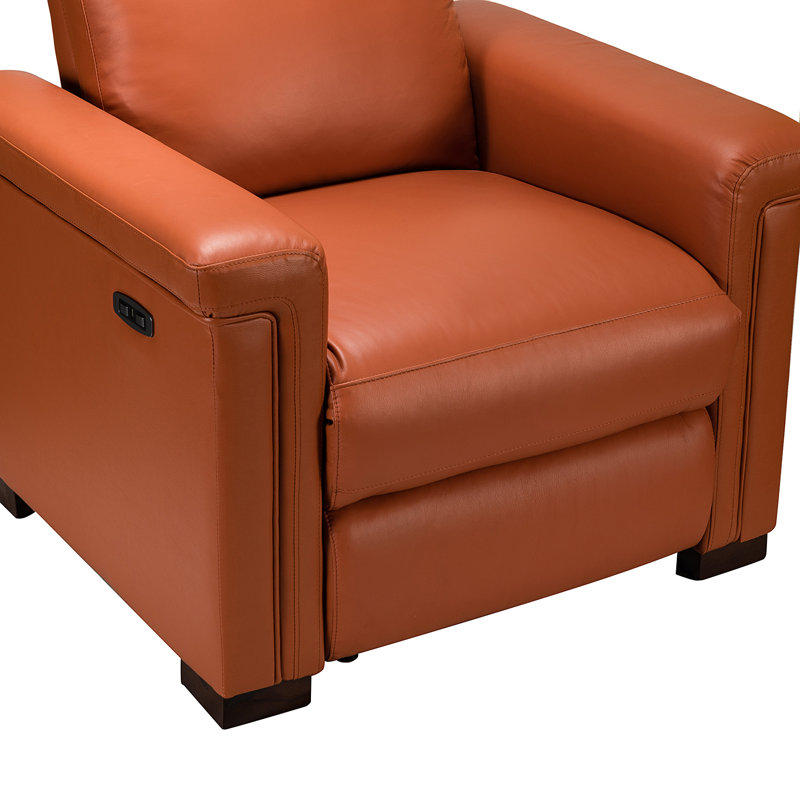 Westdale 36.02'' W Genuine Leather Power Standard Recliner with Solid Wood Legs, Brick