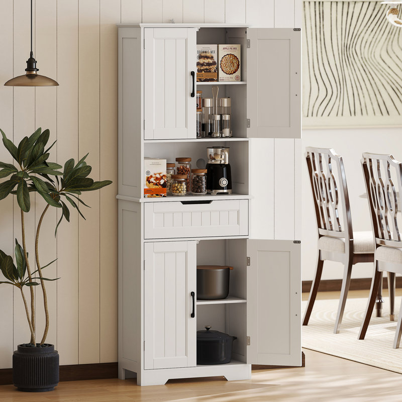 Armoire de garde-manger avec petit comptoir ouvert, buffet avec huche, blanc