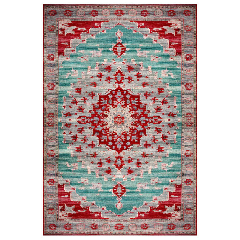 Gulustan Blue Red Oriental Machine Printed Cotton Polyester Area Rug, Rectangle 6'7" x 8'3"