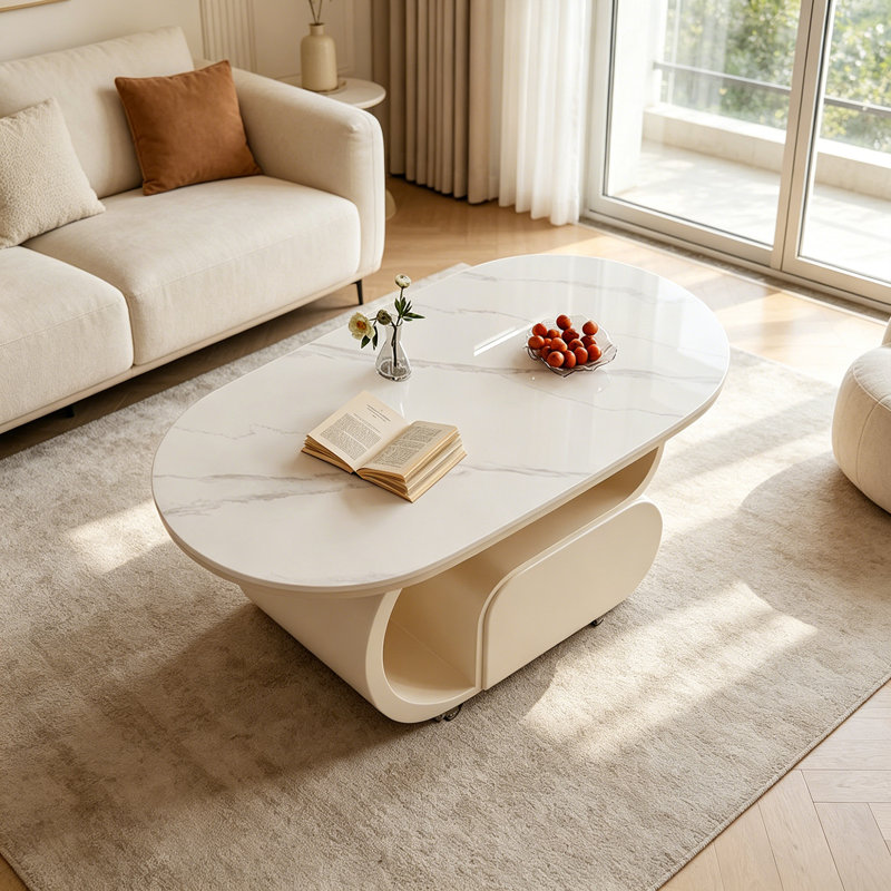Table basse moderne et luxueuse haut de gamme, H 19,68 po x L 35,43 po x l 17,71 po, Crème