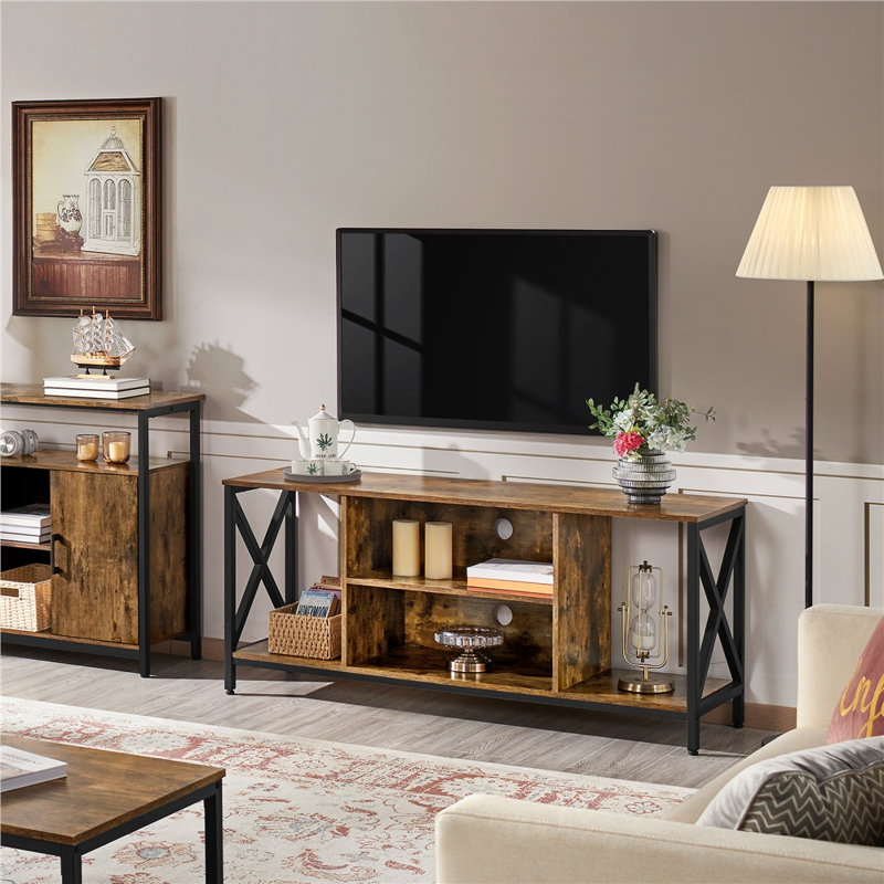 Meuble télé en bois manufacturé de 55 po pour téléviseur de 65 po ou moins, Brun rustique