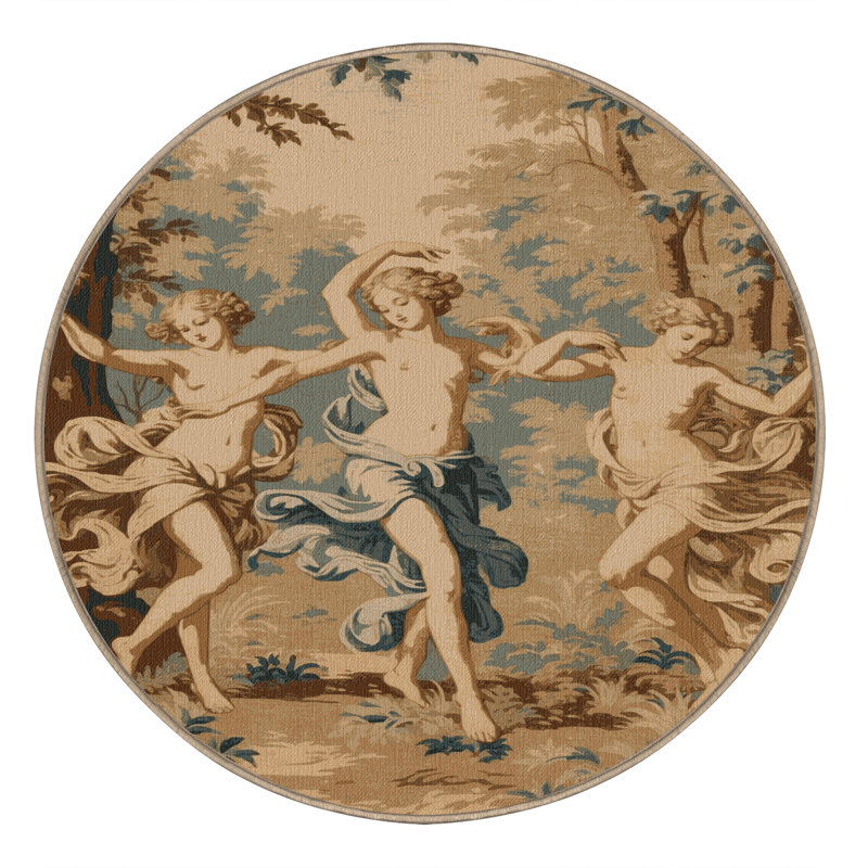 Tapis brun français lavable à la machine, Rond 4 pi