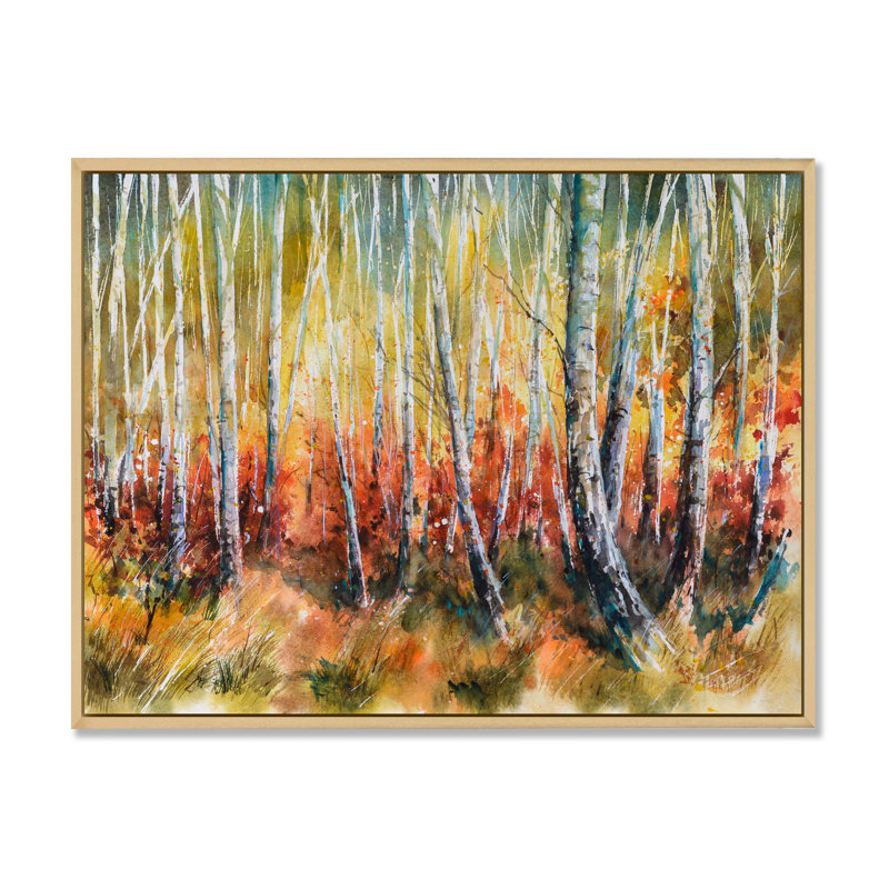 «White Birches in Dense Autumn Forest», reproduction sur toile, H 34 po x l 44 po x P 1,5 po, Cadre flottant en érable