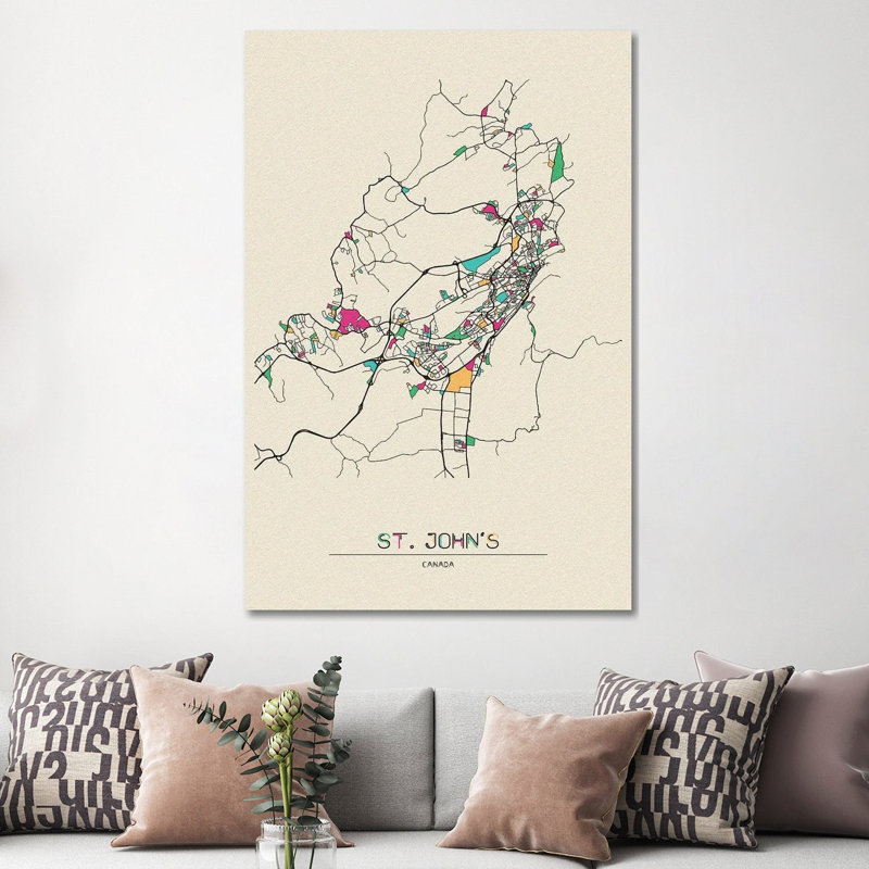 St. John's, Canada Map par - Giclée sur toile tendue avec châssis, H 60 po x l 40po x P 1,5 po