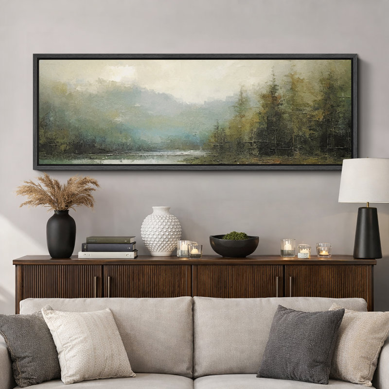 Lake River Landscape " Tranquil River Andest Antique Retro Fine Art Colorful Bedroom Extra Large Wall Decor ", 20" H x 60" W