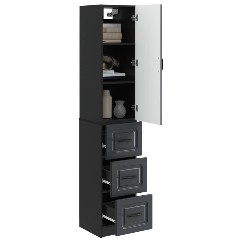 1 -Door 3 -Drawer 2 -Shelf Storage Cabinet, Black