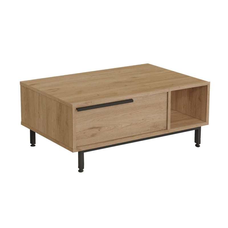 Modern Walnut Coffee Table with Metal Legs, 35.4 x 14.8 x 23.4 inches | 100% Melamine Coated Particle Board, Thickness: 0.7 inches | Stylish Industrial Design, Perfect for Living Room & Contemporary Spaces