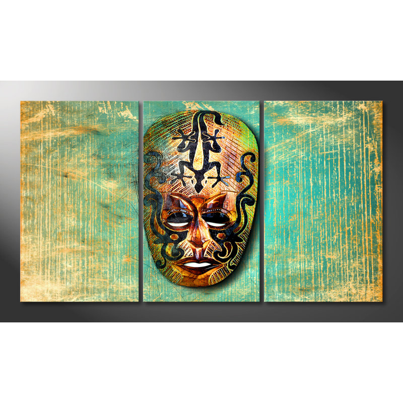 African Markings - Stretched On Wooden Frame Print on Canvas, 100 cm H x 180 cm W, 3 Piece Canvas Set