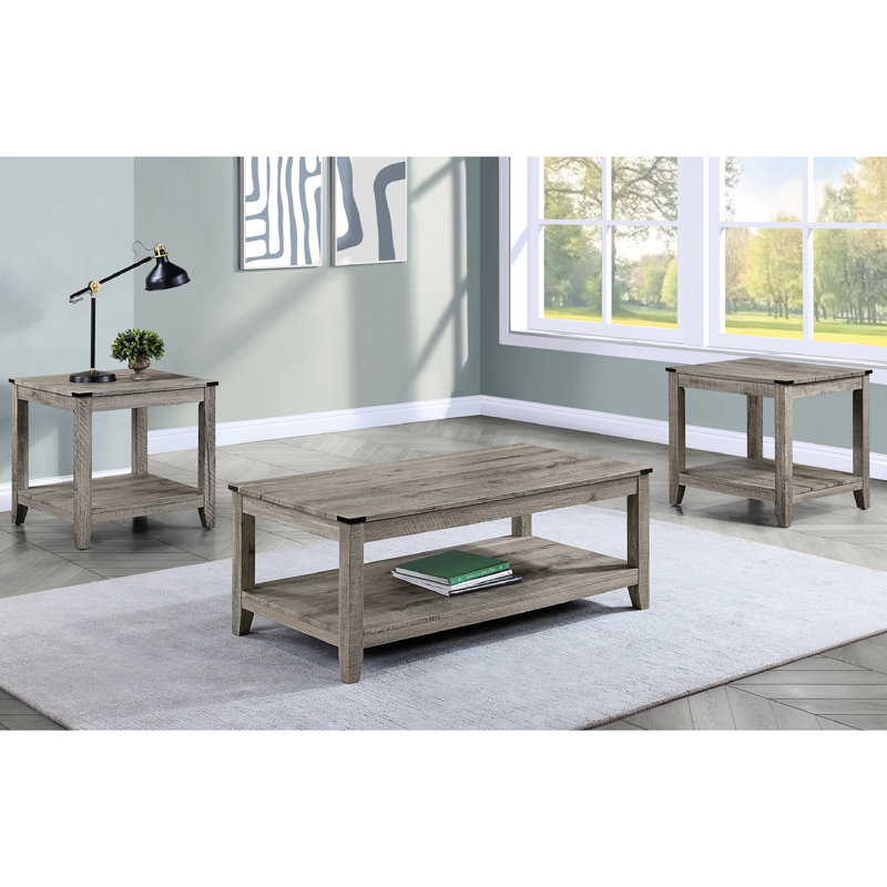 Rustic Style Gray Brown Table For Living Area: Rectangular Coffee & 2 Square End Tables Room : In