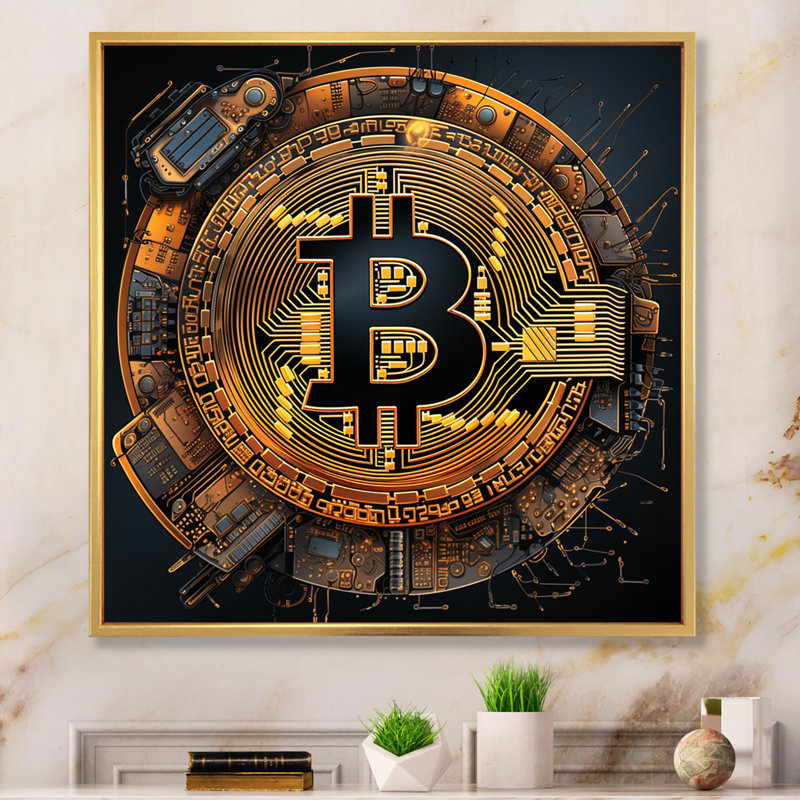 " Bitcoin Crypto Seal ", 30" H x 30" W x 1" D, Gold Single Picture Framed