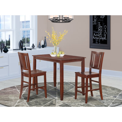 3 Piece Counter Height Dining Table Set Contains a Rectangle Kitchen Table and 2 Dining Room Chairs, 30x48 Inch, Mahogany