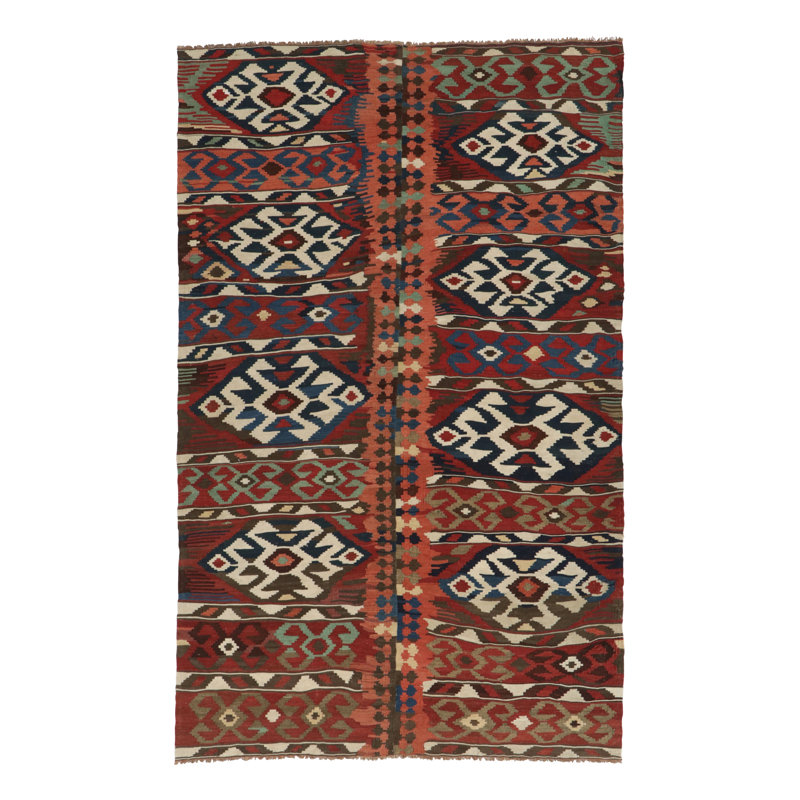 Vintage  Bidjar Kilim, Tribal Geometric In Red, Navy, And Ivory - Rug & Kilim