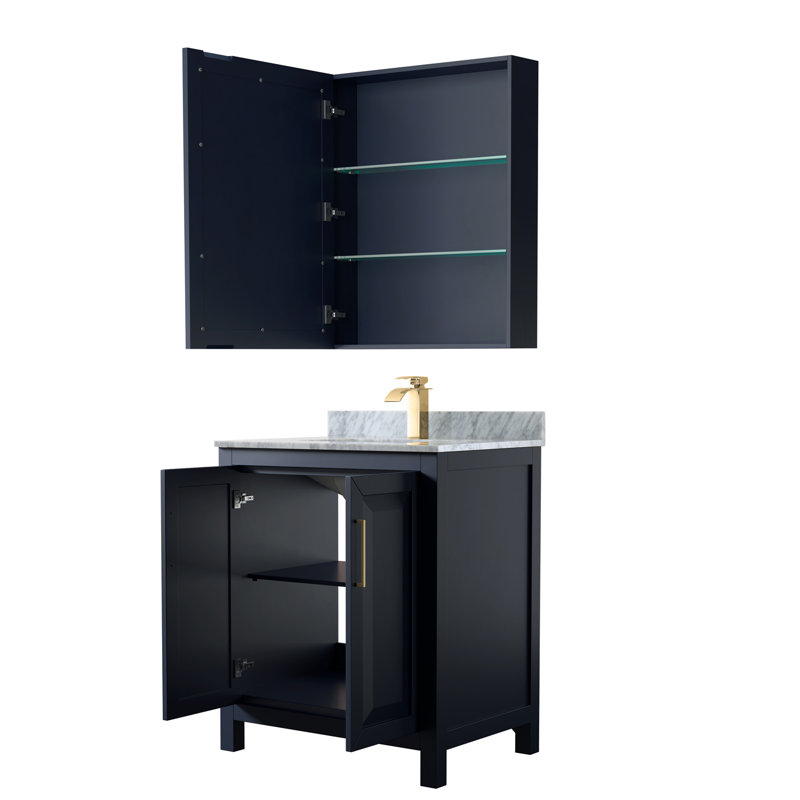 Daria 30'' W Single Vanity, Carrara Cultured Marble, Dark Blue, Brushed Gold