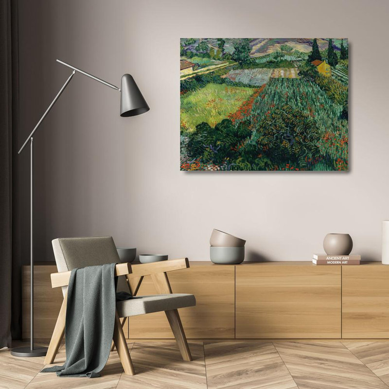 «Field with Poppies» par Vincent Van Gogh - Art mural sur toile tendue avec châssis, H 24 po x l 17 po