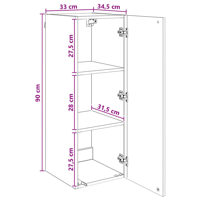 Engineered Wood Rectangle Accent Cabinet, 90 cm H x 33 cm L x 34.5 cm D