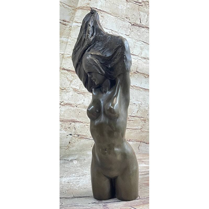 Figurine de sculpture de bronze torse nu, femme qui prend son envol