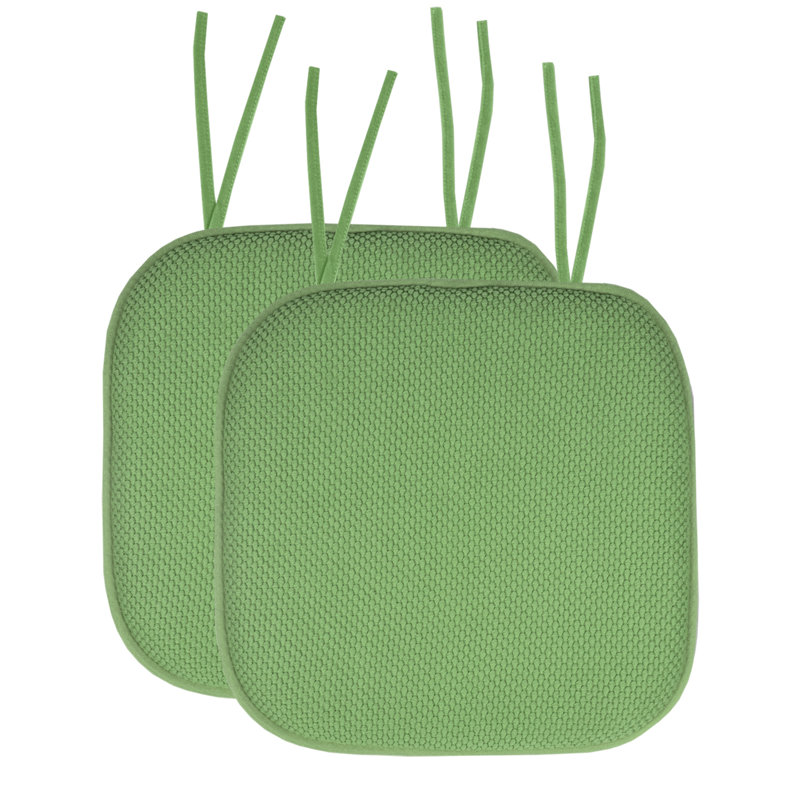 Coussin de chaise antidérapant en mousse à mémoire de forme 16 po x 16 po avec attaches Honeycomb, 2, Vert