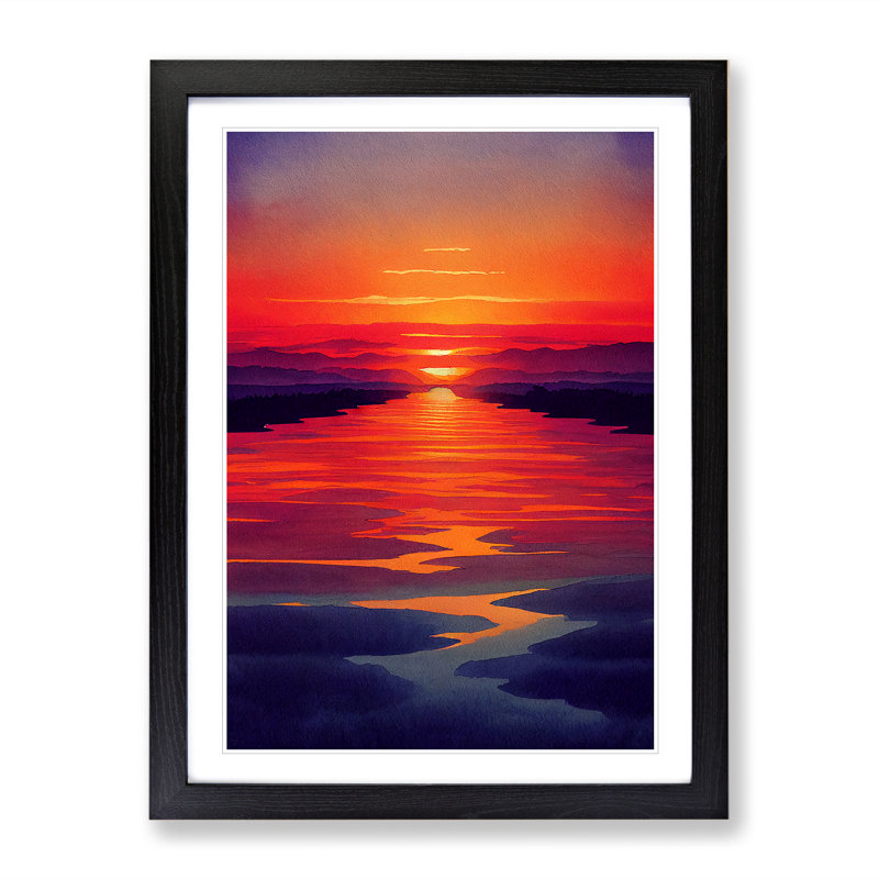 Sunset Watercolour No.4 - Single Picture Frame Print, 46cm H x 34cm W x 2cm D, Black Framed