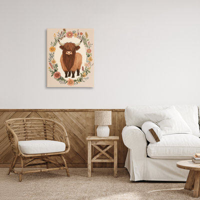 Cutesy Floral Highland Cow Canvas, design by Petal Prints Design