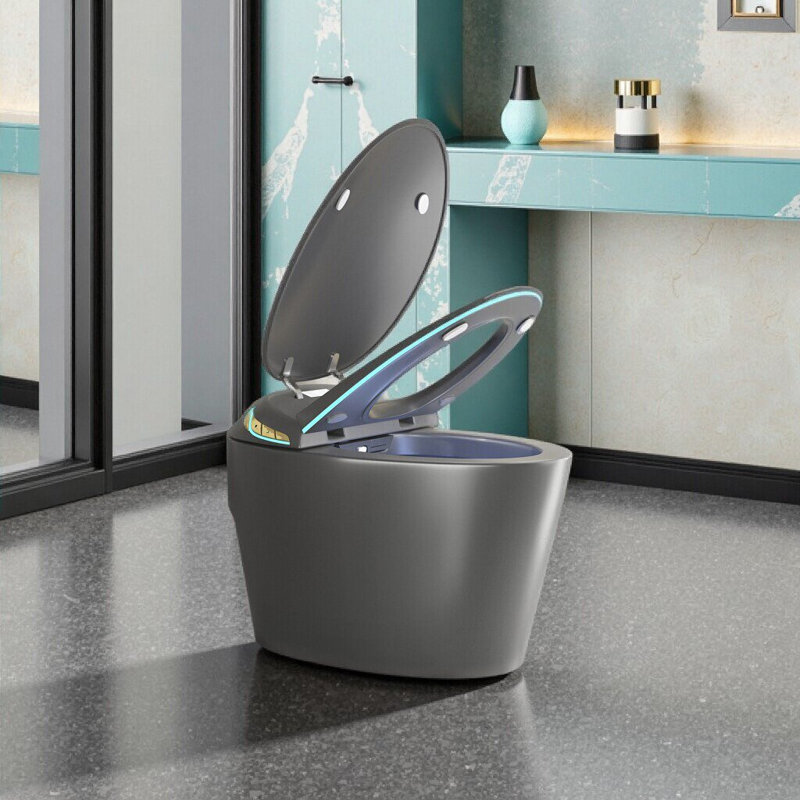 Smart One-Piece Toilet With Bidet, Auto Open/Close Seat, Warm Water & Dryer, Hands-Free Operation, Grey