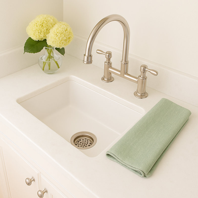 Eden Crisp White Fireclay 23" Single Bowl Undermount Kitchen Sink with Drain