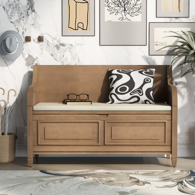Linen Upholstered Storage Bench, Brown