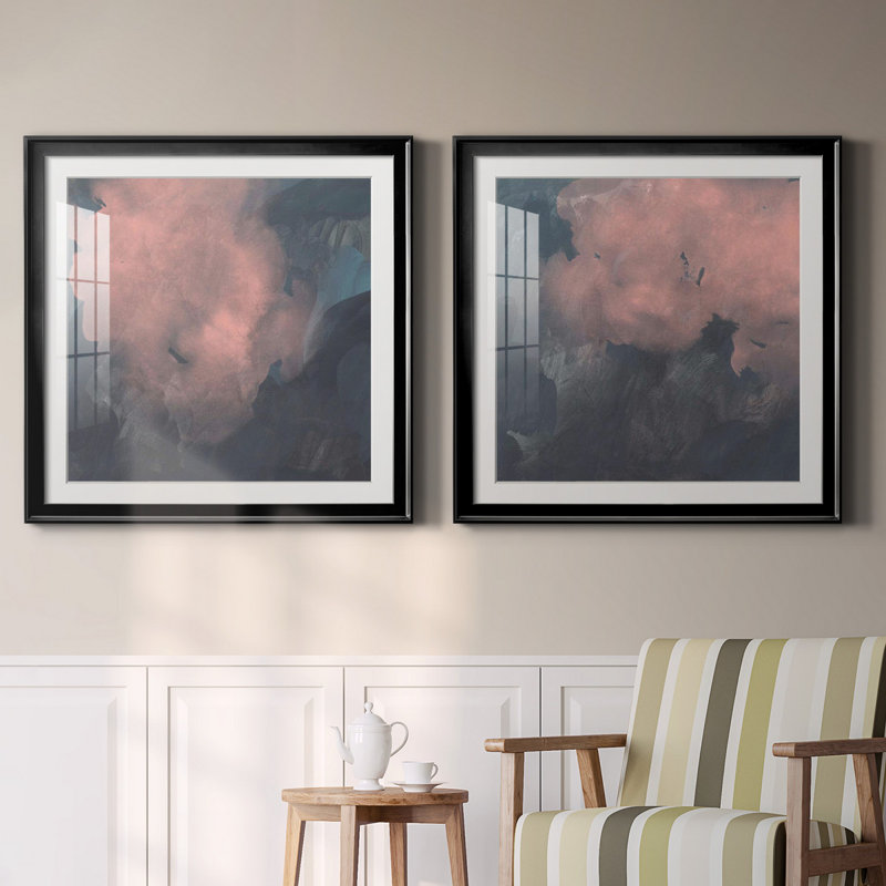 Coucher de soleil Aura I Coucher de soleil Aura I - ensemble de 2 peintures encadrées, H 26,5 po x l 53 po x P 1,5 po, Blanc