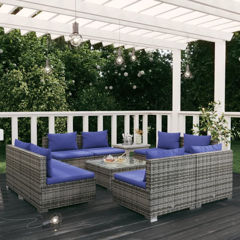 Gately 8 - Person Seating Group with Cushions, Grey, Dark Blue
