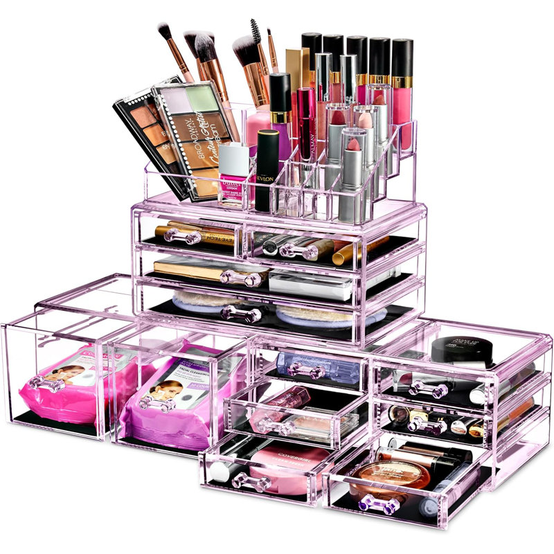 Stackable Makeup Organizer With 12 Drawers - Cosmetic & Jewellery Storage For Vanity, Bathroom, Dresser - Includes Lipstick And Brush Holder