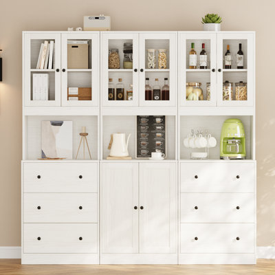 Book Cabinet Storage Bookcase, 5-Tier Modern Bookshelves With 3 Large Drawer And Glass Door(2A+B)