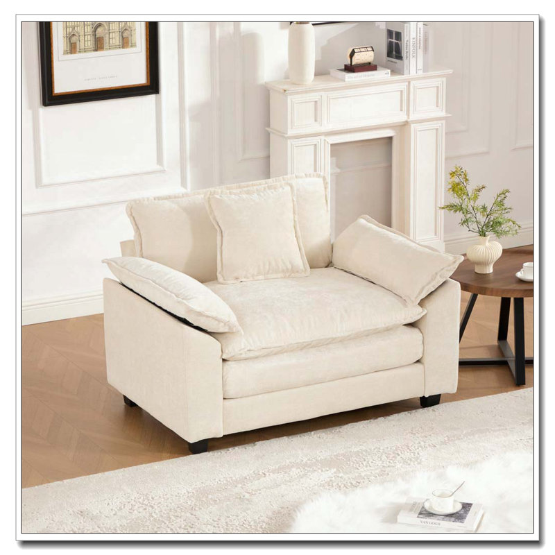 Fauteuil chenille en tissu, coussin d'assise rembourré à double couche, Beige