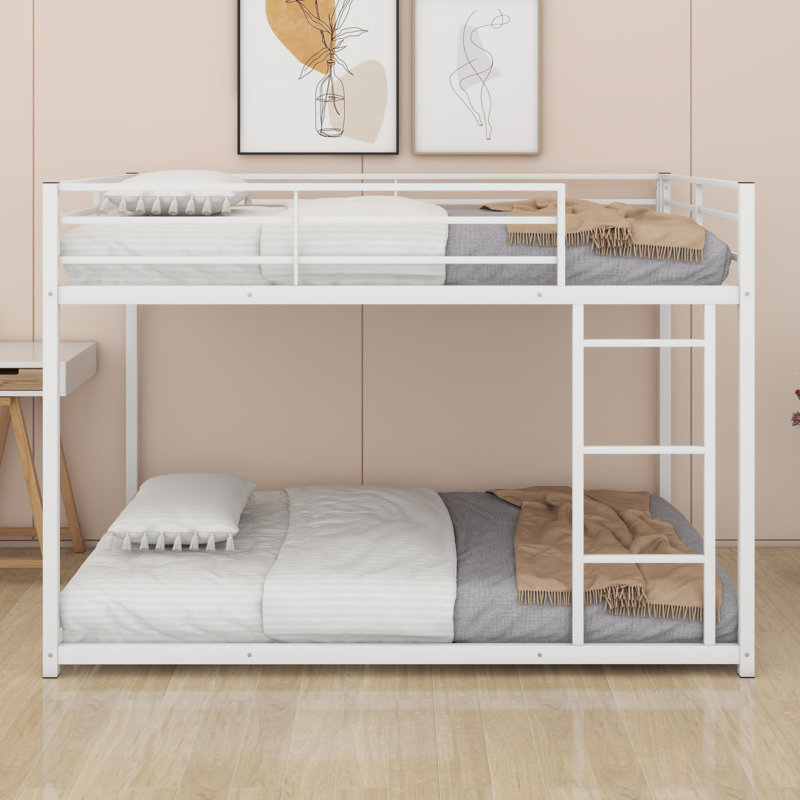 Bunk Bed Low Bunk Bed With Ladder, White, Full Over Full
